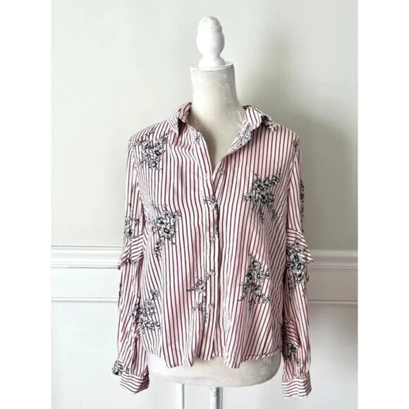 Forever 21 Printed Button Down Blouse L - Picture 1 of 4
